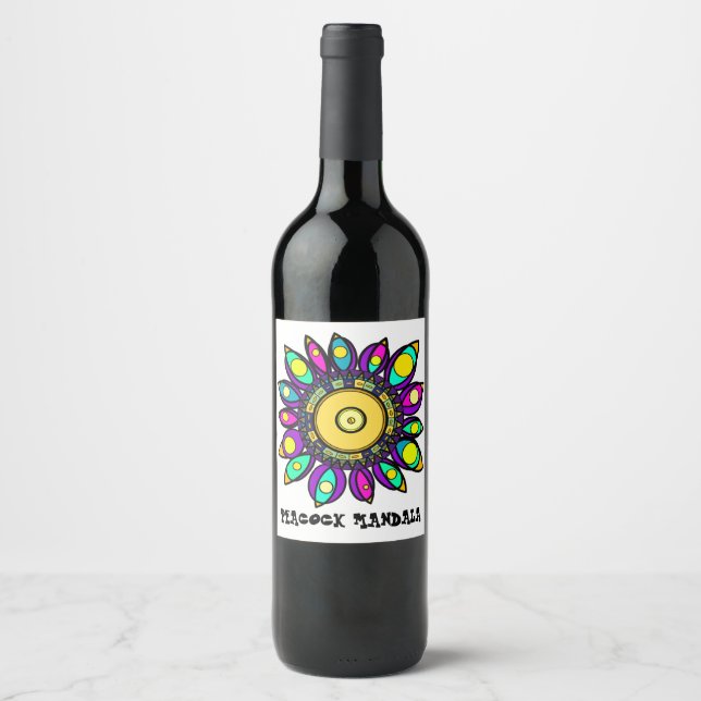 PEACOCK MANDALA WINE LABEL (Front)