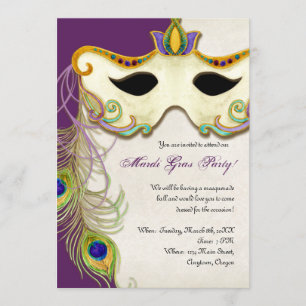 Peacock Masquerade Mask Ball - Mardi Gras Party Invitation