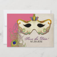 Peacock Masquerade Mask Ball - Save the Date Card