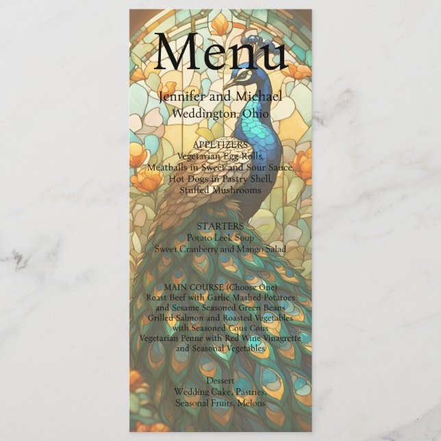 Peacock Maximalist Fancy Luxury Wedding Menu (Front)
