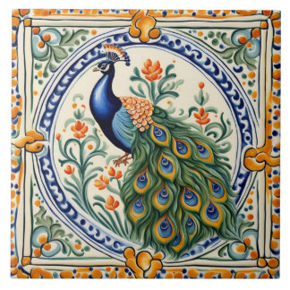Peacock Mediterranean Yellow & Blue Folk Floral Tile