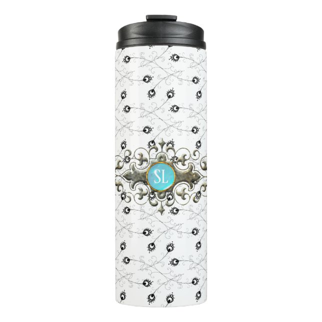 Peacock Monogram Gemstone Thermal Tumbler (Front)