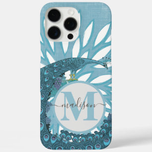 Peacock Monogram Modern Flower Teal iPhone 16 Pro Max Case