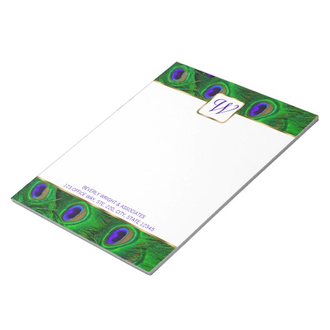 Peacock Monogram Personalised Notepad (Angled)