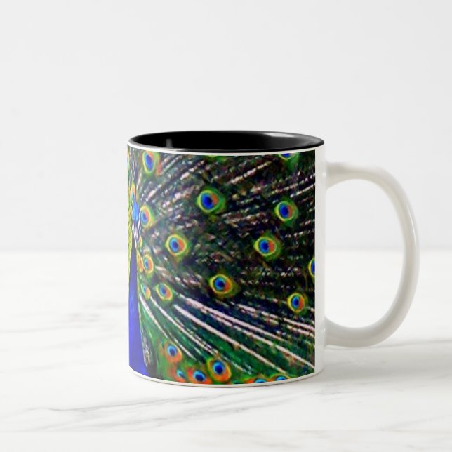 Peacock Mug-Close Two-Tone Coffee Mug (Right)