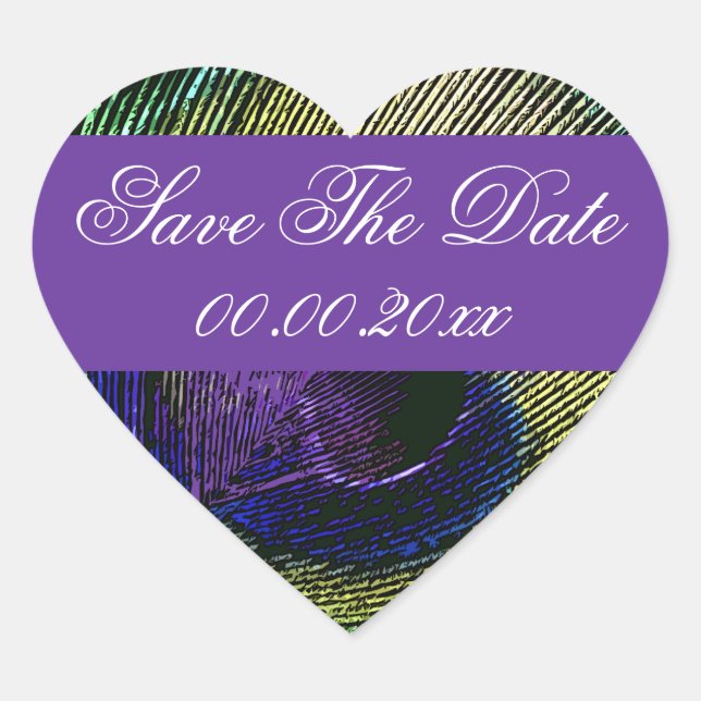 Peacock n purple wedding engagement heart sticker (Front)