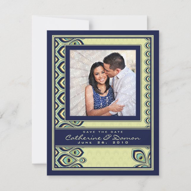 Peacock Nouveau Save the Date (Navy) (Front)