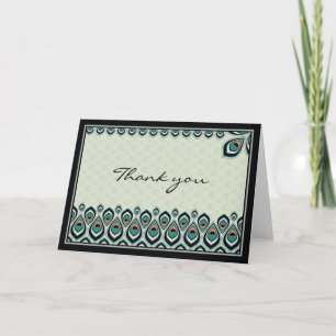 Peacock Nouveau Thank You card (Black)
