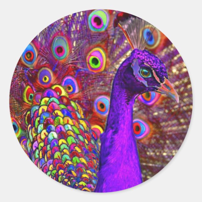 Peacock of a million colours classic round sticker (Front)