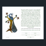 Peacock on a tree (B) - Ketubah Poster<br><div class="desc">A majestic peacock is perched on a flowering tree. Perfect for a spring or summer wedding! This ketubah has a Hebrew quote in an otherwise English script. The script can be personalised to your own words. The initials and the year etched on the tree inside the heart shape are also...</div>