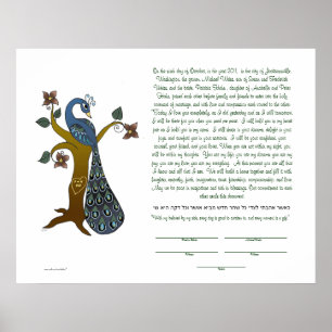 Peacock on a tree (B) - Ketubah Poster