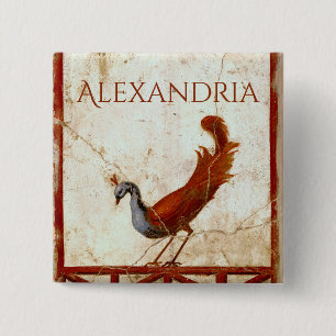 Peacock on Fresco Ancient Roman Antique Painting 15 Cm Square Badge