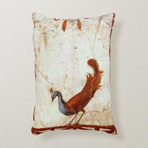 Peacock on Fresco Ancient Roman Antique Painting Decorative Cushion