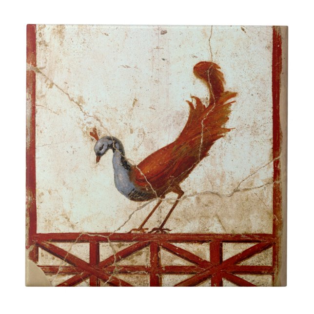Peacock on Fresco Ancient Roman Antique Painting Tile (Front)