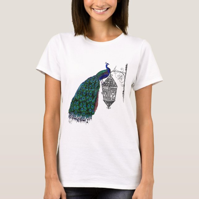Peacock On Lamp T-Shirt (Front)