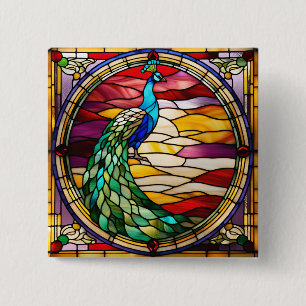 Peacock on Pink 15 Cm Square Badge