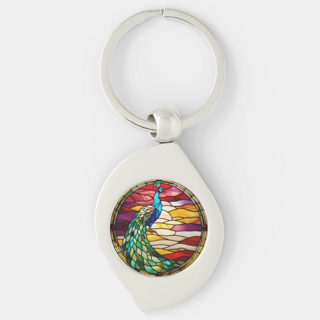 Peacock on Pink Key Ring (Front)