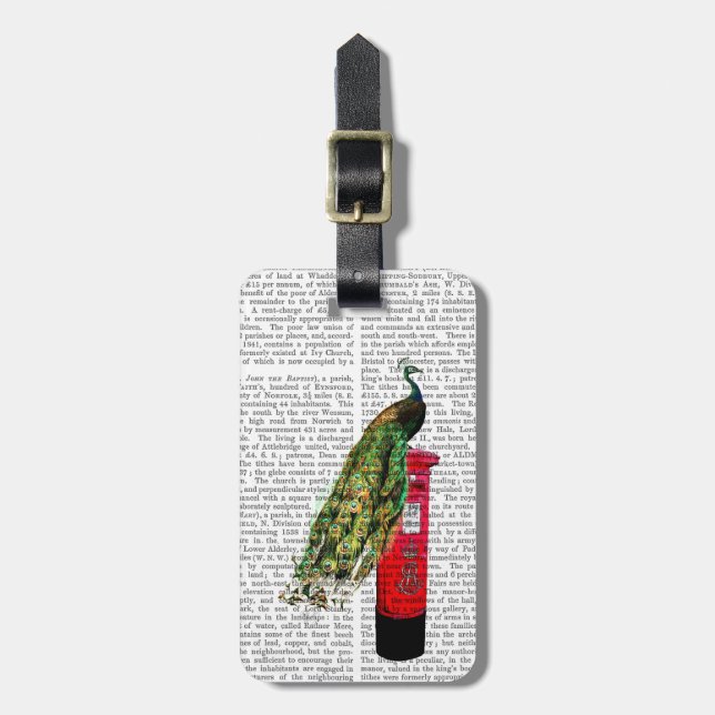 Peacock on Postbox Luggage Tag (Front Vertical)