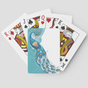 Peacock on Teal Illustration Playing Cards