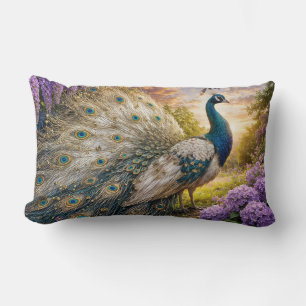 Peacock on the mountain at dawn lumbar cushion