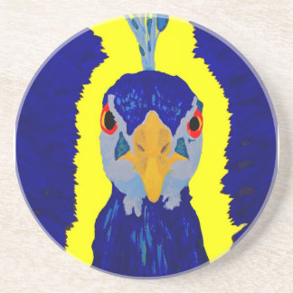 Peacock painting abstract with orange eyes coaster