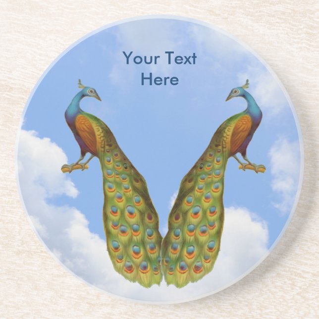 Peacock Pair Art Customisable Animal Coaster (Front)