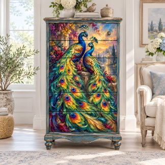 Peacock Pair in Golden Garden Tissue Paper
