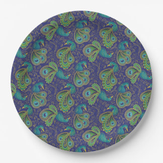Peacock Paisley Pattern Blue Paper Plate