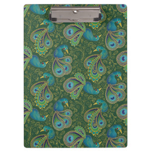 Peacock Paisley Pattern Green Clipboard
