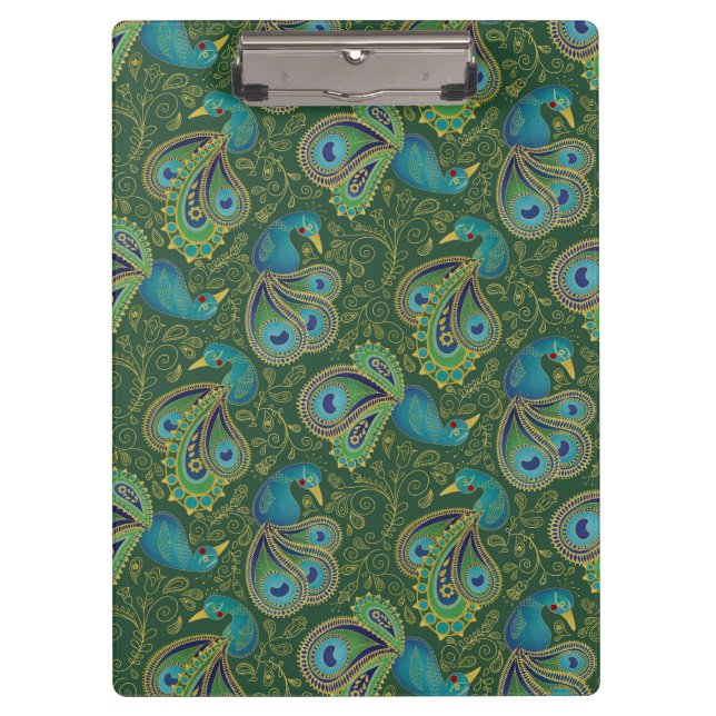 Peacock Paisley Pattern Green Clipboard (Front)