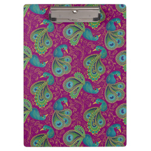 Peacock Paisley Pattern Pink Clipboard