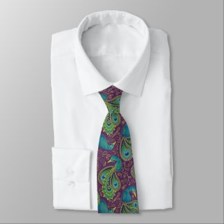 Peacock Paisley Pattern Purple Tie