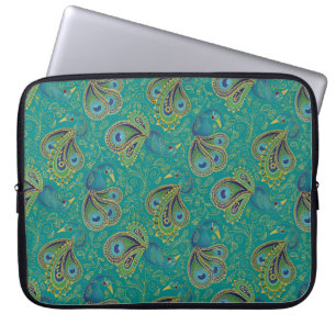 Peacock Paisley Pattern Teal Laptop Sleeve