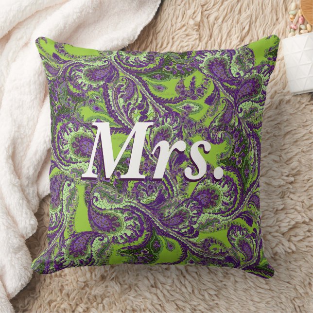 Peacock Paisley Purple and Green Brides Cushion (Blanket)