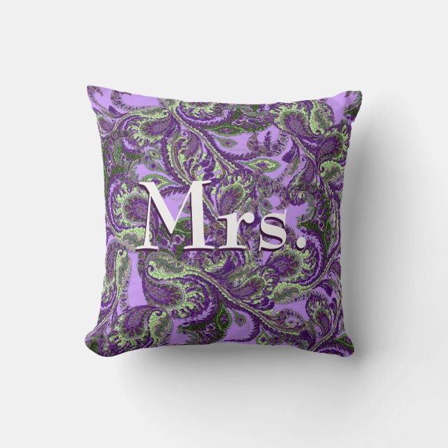 Peacock Paisley Purple and Green Brides Cushion (Front)