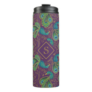 Peacock Paisley Royal Purple Monogram Thermal Tumbler