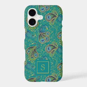 Peacock Paisley Royal Teal Monogram