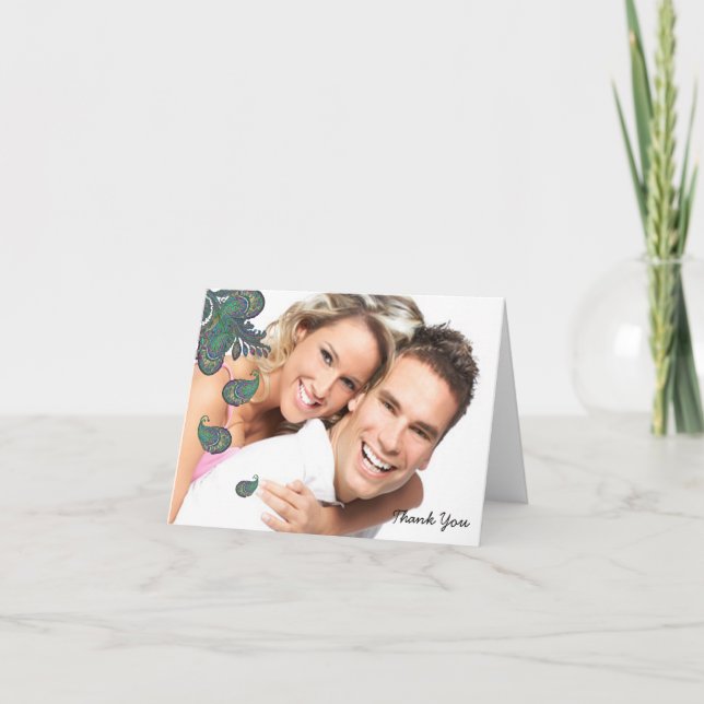 Peacock Paisley Wedding Thank You Note Cards (Front)