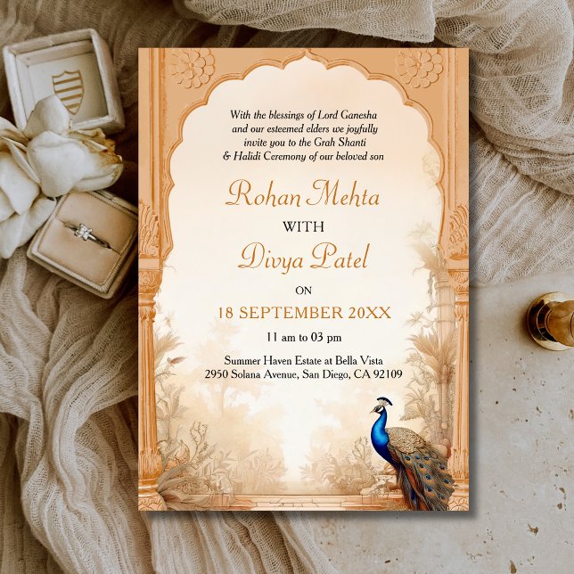 Peacock Palm Garden Indian Terracotta Wedding Invitation (Creator Uploaded)