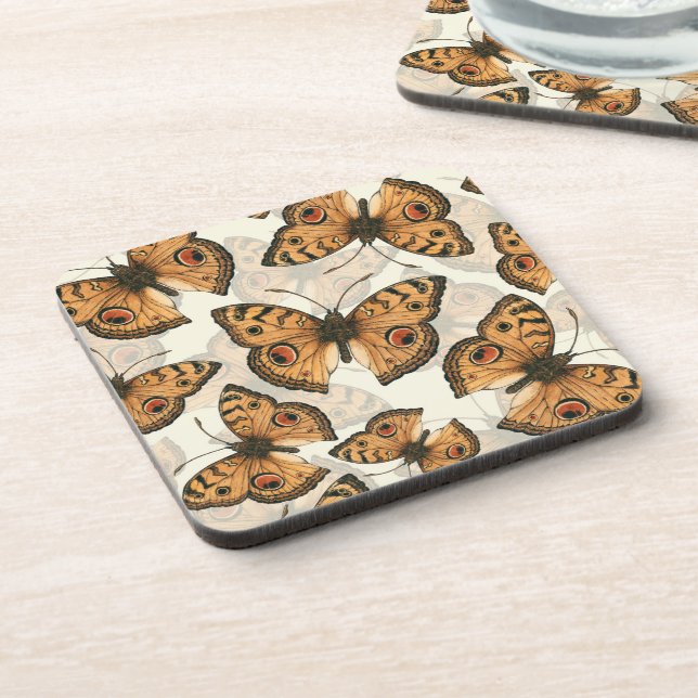 Peacock pansy butterfly pattern coaster (Left Side)