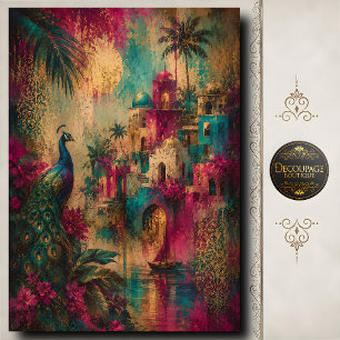 Peacock Paradise Decoupage Exotic Village Art Tissue Paper