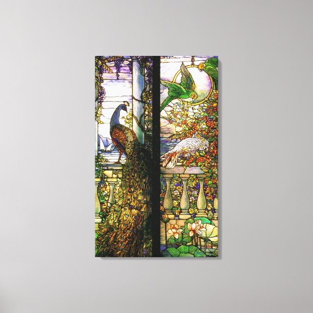 Peacock Parrot Bird Stained Glass Stretched Canvas Print (Front)