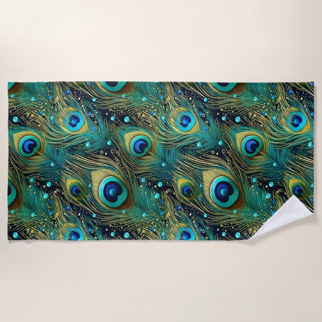 Peacock Passion Throw Pillow Beach Towel (Front)