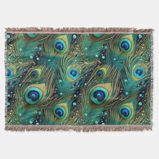 Peacock Passion Throw Pillow Blanket (Front)
