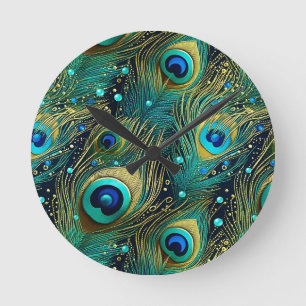 Peacock Passion Throw Pillow Round Clock