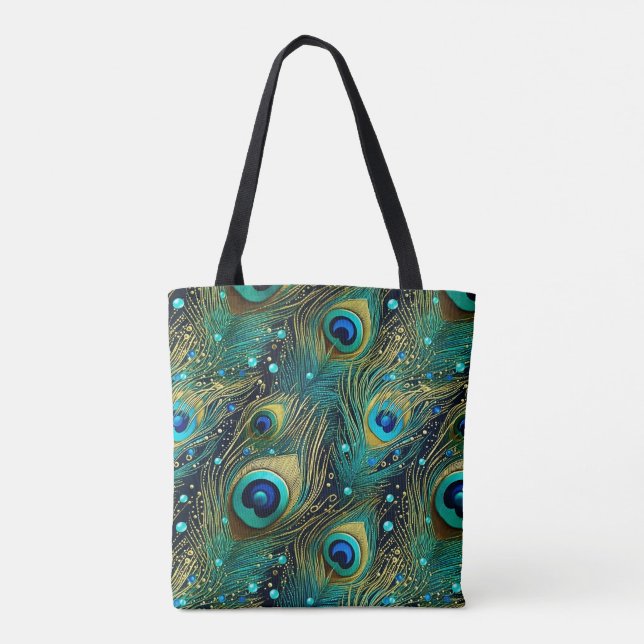Peacock Passion Throw Pillow Tote Bag (Back)