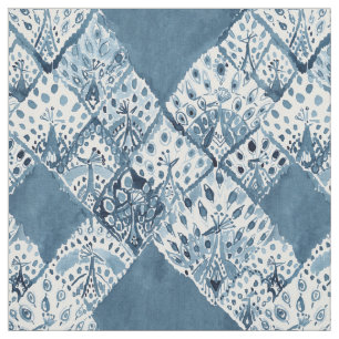 PEACOCK PATCHWORK Navy Boho Chic Watercolor Fabric