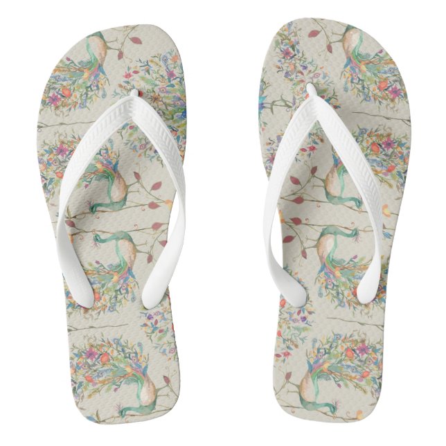 Peacock Pattern, Beautiful  Tropical Floral Jandals (Footbed)