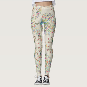 Peacock Pattern, Beautiful  Tropical Floral Leggings