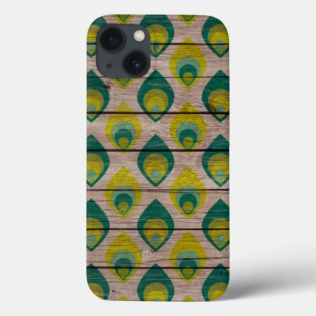 Peacock Pattern On Wood iPad Case (Back)